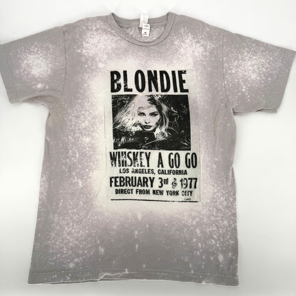 Blondie Whiskey A Go Go 1977 Bleached Graphic‎ Tee Tultex Grey Womens Medium